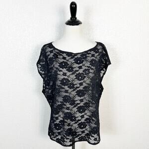 Abercrombie & Fitch Goth Girl Ethereal Sheer Lace Boatneck Overlay‎ Top Black XL